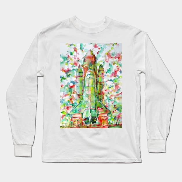 SPACE SHUTTLE - LAUNCH POD - watercolor painting Long Sleeve T-Shirt by lautir